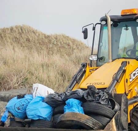 Some of the bags of rubbish collected on Lynemouth beach. Picture by Jane Hardy