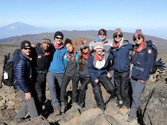 Alexander Armstrong, left, with the other celebrity climbers on Day Five of the trek to the summit of Mount Kilimanjaro. Picture by Chris Jackson / Getty for Comic Relief.
