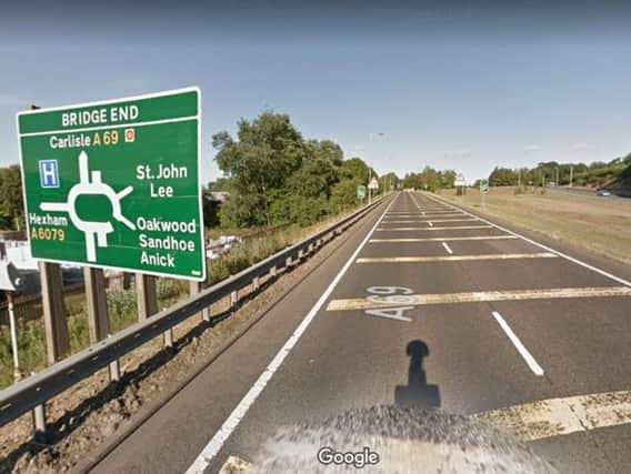 Approaching the Bridge End roundabout on the A69 at Hexham from the east. Picture from Google Maps.