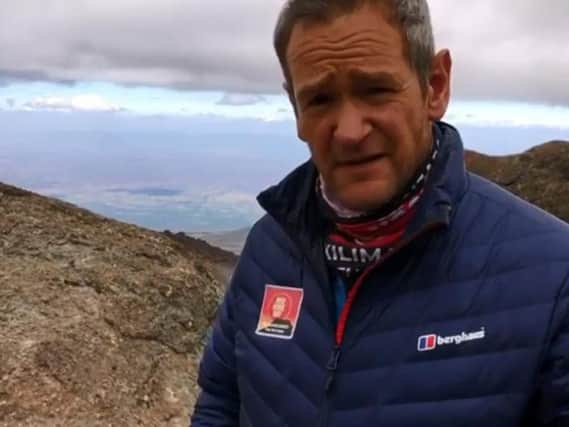 Alexander Armstrong's video message from Kilimanjaro, shown on BBC's The One Show.
