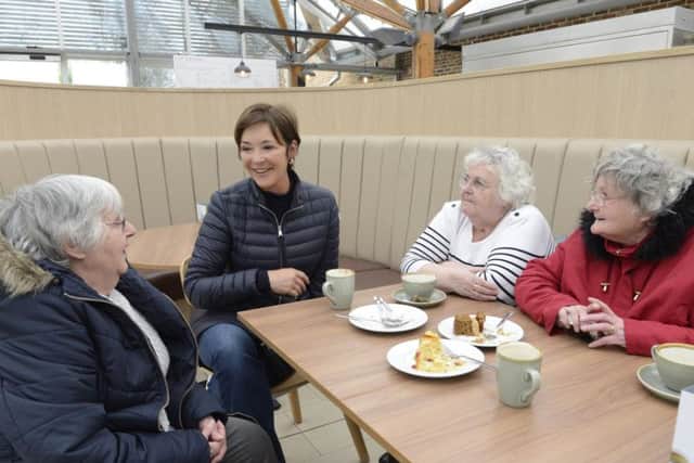 The Duchess with regular visitors Eileen Gearing, Sheila Maddison and Audrey Maddison. Picture by Jane Coltman
