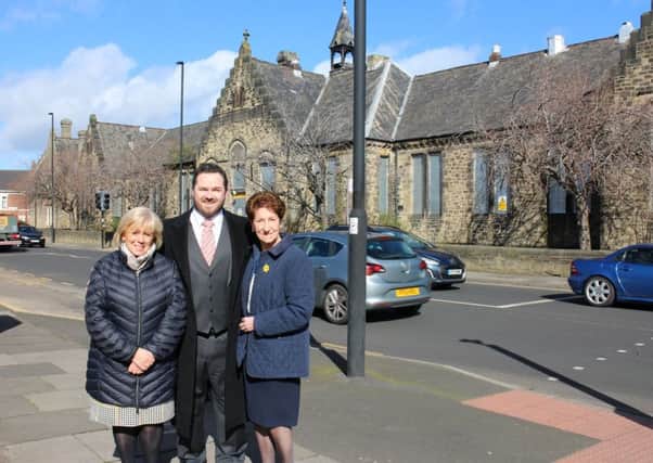 Mayor Norma Redfearn CBE, North Tyneside MP Mary Glindon and Mark Black, chief executive of Avado Property outside the Buddle Arts Centre in Wallsend.