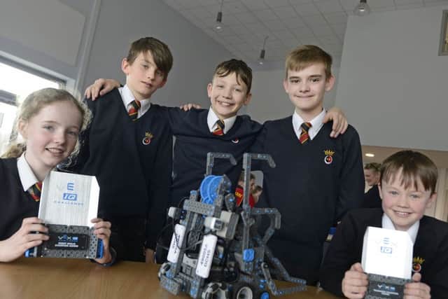 The DCHS VEX team of Kathryn Bell, Joe Bottomer, Louis Mascall, William Thompson and Ben Allan.
 Picture by Jane Coltman