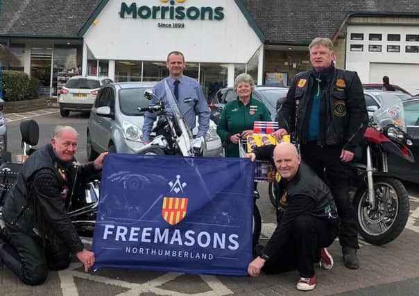 Bikers pick up Easter eggs from Morrisons in Alnwick.