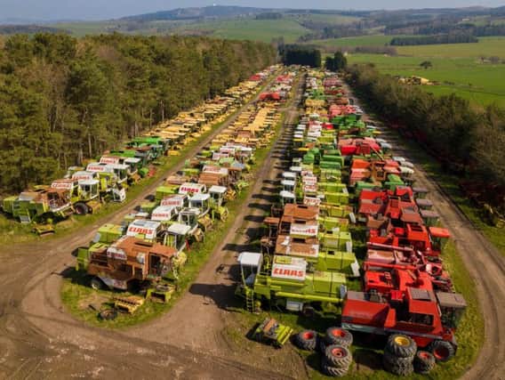 The Manners combine harvester graveyard near Alnwick seen from the air. Picture by Katielee Arrowsmith, SWNS