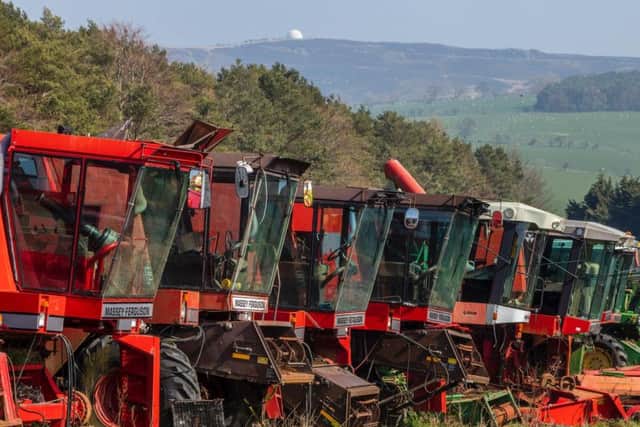 Some of the combine harvesters at the Manners site. Picture by Katielee Arrowsmith, SWNS