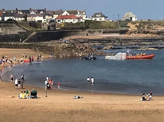 Cullercoats lifeboat launches this afternoon. Picture from RNLI/Alan Gould