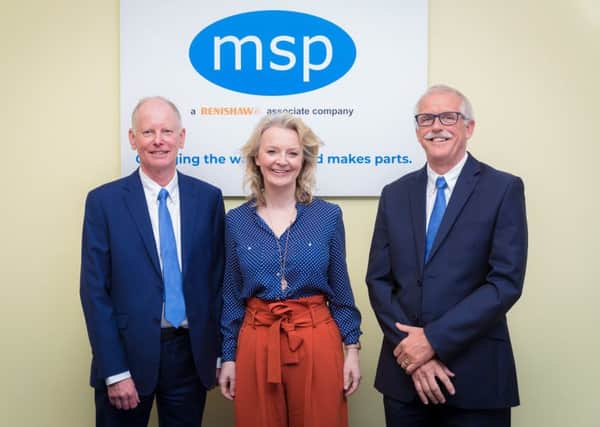 Chief Secretary to the Treasury Liz Truss with MSP founders Tony Brown, left, and Peter Hammond. Picture by Dru Dodd Photography