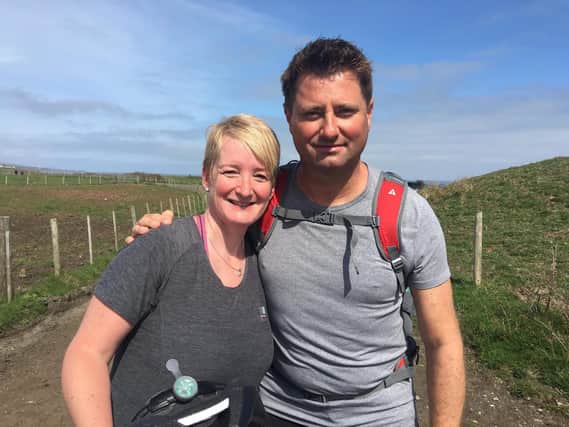 TV presenter George Clarke with Berwick resident Julie Newton on the Northumberland Coast Path.