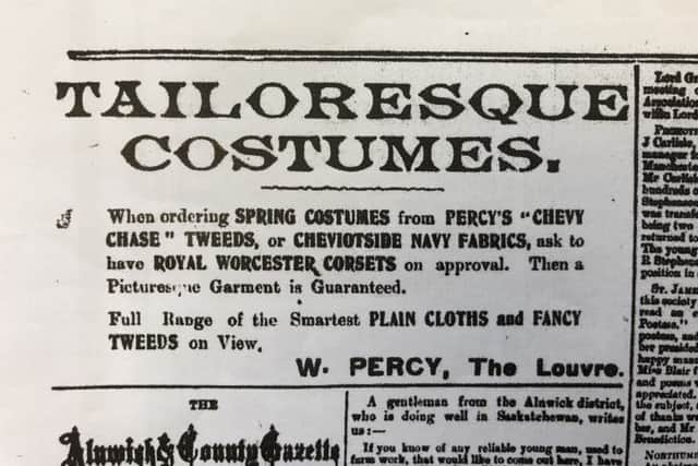 An advert for draper and dressmaker William Percy in the Alnwick and County Gazette, on Saturday, March 2, 1912.