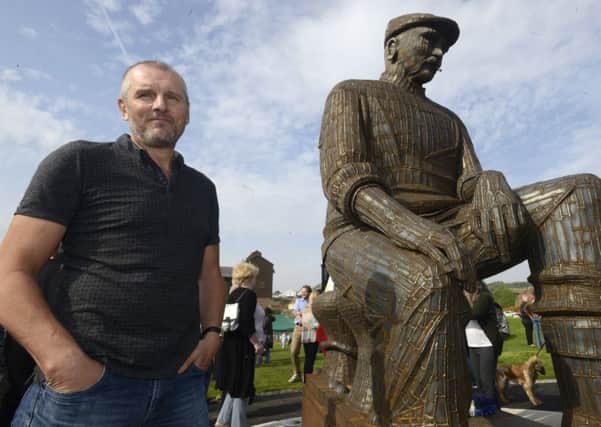 Sculptor Ray Lonsdale at the unveiling of the Fiddler's Green statue on North Shields Fish Quay. Picture by Jane Coltman