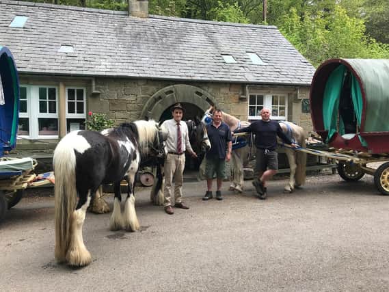 Horse-drawn carriages at the Horseshoe Forge in Ford.