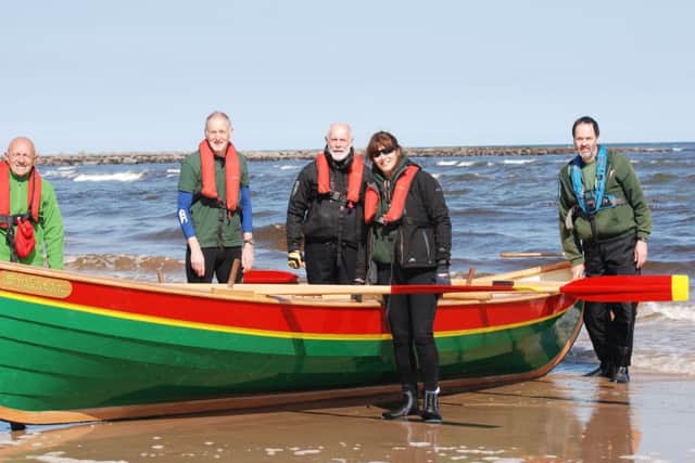 The skiff is ready to be launched at Alnmouth.