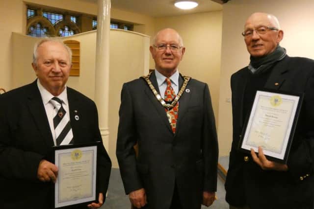 Cyril Cox and David Brewis with their Civic Awards presented by Mayor Alan Symmonds.