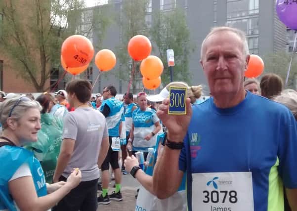 Jim Manford, who, at 73, completed his 300th marathon at the Copenhagen Marathon last Sunday.