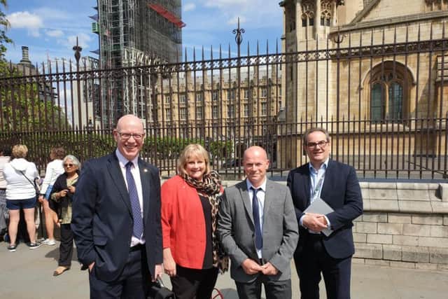 Some of the delegates outside the Houses of Parliament, from left, Paul Johnston, Northumberland County Council; Allison Joynson, Northumbria International Alliance; Martin Charlton, The Old Boathouse Group; David Hall, Northumbrian Water and Northumberland Tourism.