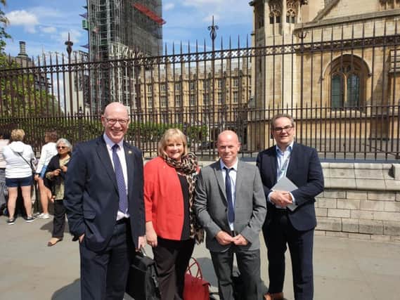 Some of the delegates outside the Houses of Parliament, from left, Paul Johnston, Northumberland County Council; Allison Joynson, Northumbria International Alliance; Martin Charlton, The Old Boathouse Group; David Hall, Northumbrian Water and Northumberland Tourism.