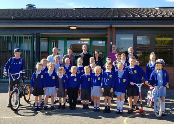 Staff, students and parents of Northburn Primary School, in Cramlington, with Coun Wayne Daley during Walk to School Week.