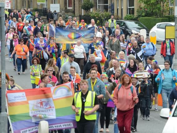 The Northumberland Pride 2019 parade makes its way through Alnwick on Saturday, June 1. Picture by Steve Miller