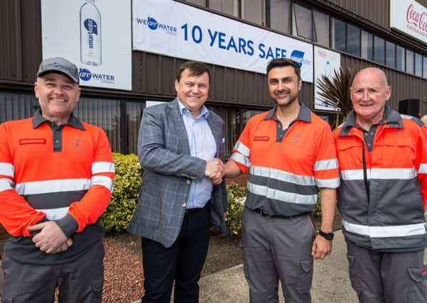 Gavin Pearce, Health & Safety Co-ordinator, CCEP Morpeth; Julian Hunt, VP, Public Affairs & Communications, CCEP; Paramjeet Pahdi, Site Director, CCEP Morpeth; Anthony Davison, Team Leader, Production, CCEP Morpeth. Picture by Chris Lishman.