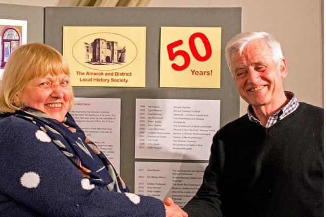 Jane Glass, Chair of Alnwick and district history society, and member Andy Griffin
