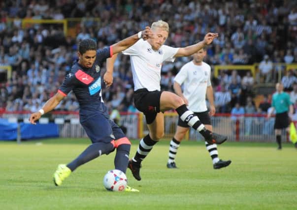 Ayoze Perez has a shot for Newcastle in the win at Gateshead