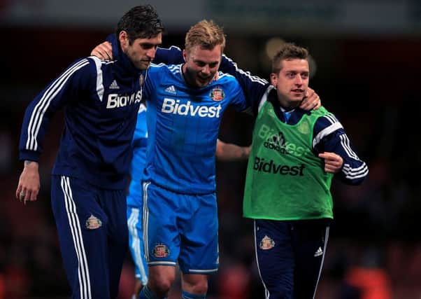 Sunderland's Sebastian Larsson (centre), Danny Graham (left) and Emanuele Giaccherini (right)