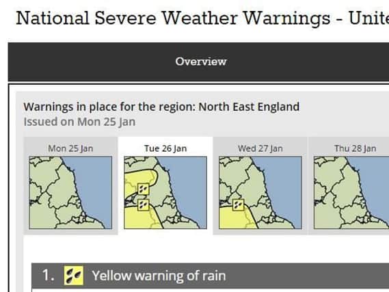 Weather warning for Tuesday, January 26.