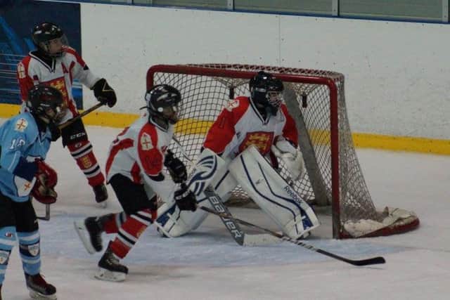 Daniel Crowe in goal during an England U13s game against Northern Conference U15s.