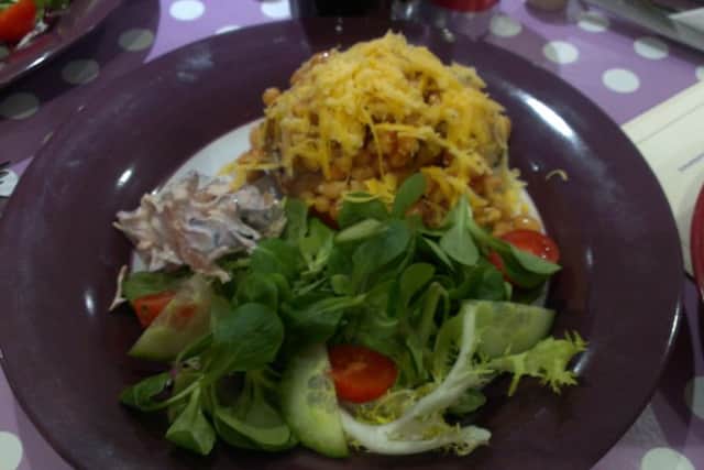 Jacket potato with cheese and beans at Little Treasures tea room