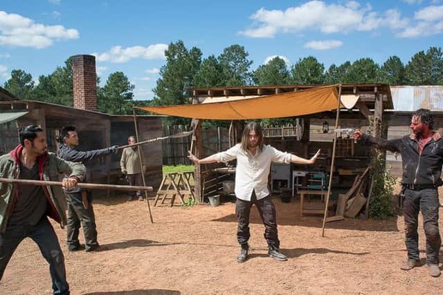 Jesus tries to keep the peace at Hilltop in The Walking Dead.