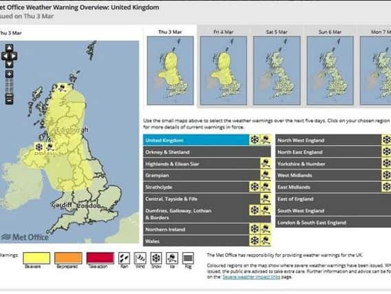 A yellow warning has been issued for snow and ice.