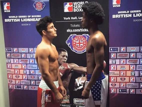 Cyrus Pattinson, left, is representing British Lionhearts this evening. He is taking on Ardreal Holmes, right, of the USA Knockouts in the World Series of Boxing.