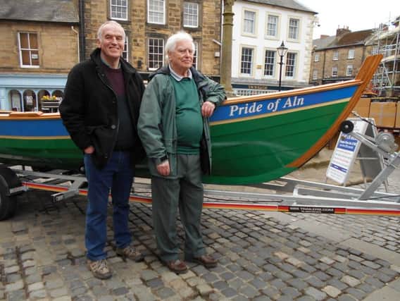 The Alnmouth skiff on display in Alnwick Market Place.