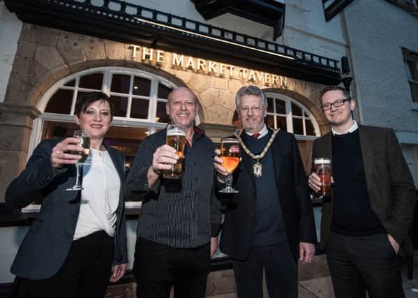 The official opening of the newly-refurbished Tavern Steakhouse and Lodge, Fenkle Street, Alnwick. From left: Rebecca Davies, new business development manager for Punch; publican Chris Hume; Mayor of Alnwick Bill Grisdale; and Simon Lynch, partner development manager for Punch.