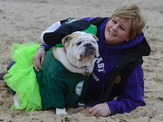 Tynemouth Green Day St Patrick's Pooches entrant Daphne with her owner Gillian Maguire
Picture by Jane Coltman