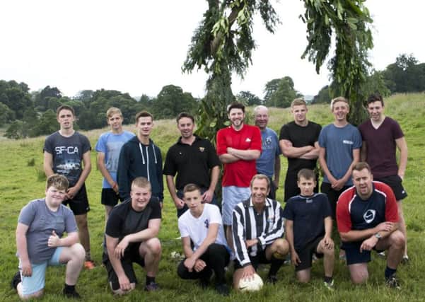 Robson Green with players from Alnwick's Shrovetide football match. Picture courtesy of ITV