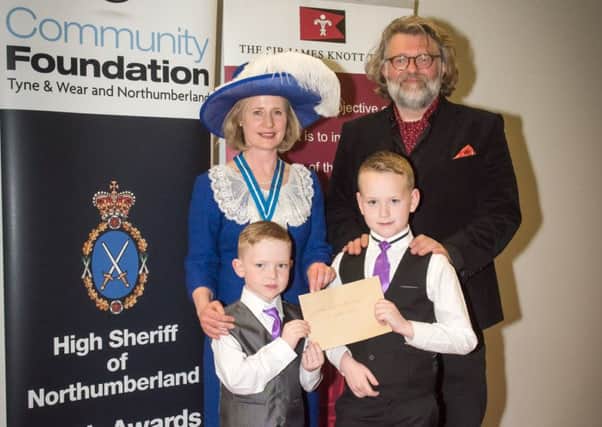 High Sheriff of Northumberland Lucy Carroll, Si King, from the Hairy Bikers, and youngsters from Tiny Woods Academy.