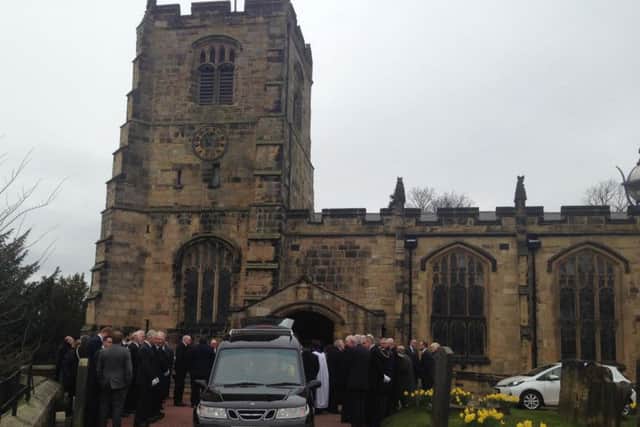 Mourners at the funeral of Alnwick Town Crier John Stevens.