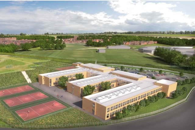 The original artist's impression for the new Duchess's Community High School. The extension will add a fourth 'finger' to the building.
