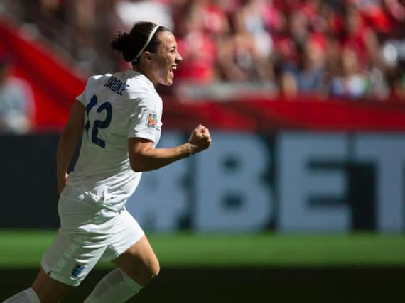 Lucy Bronze celebrates scoring for England in last year's Fifa Women's World Cup.