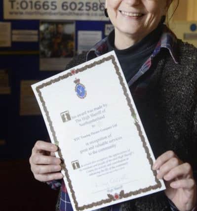 Artistic Director of the Northumberland Theatre Company Gillian Hambleton with the High Sheriff's award. Picture by Jane Coltman