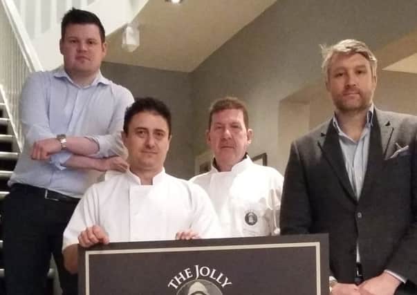 From left, general manager Michael Bateman, chefs Juan Iniesta and Kevin Mulraney and owner David Whitehead at The Plough, Alnwick.
