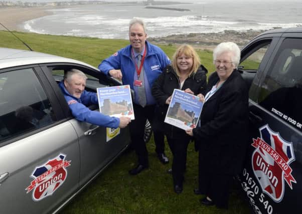 Taxi  drivers Paul Cavner and Brian Dixon with county councillor Val Tyler and Sheena Towns from the Rural Tourism Academy at Northumberland College at the launch of the county ambassador scheme.
Picture by Jane Coltman