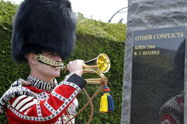 Lance Sgt Terry Brown of the Scots Guards at the ceremony in Shilbottle in memory of Robert Jeffrey Hughes. 
Picture by Jane Coltman