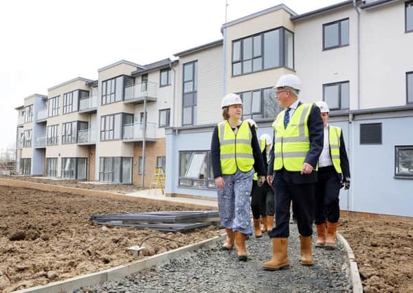 Anne-Marie Trevelyan MP with Isos chief executive Keith Loraine at the new Weavers Court Extra Care scheme in Alnwick.