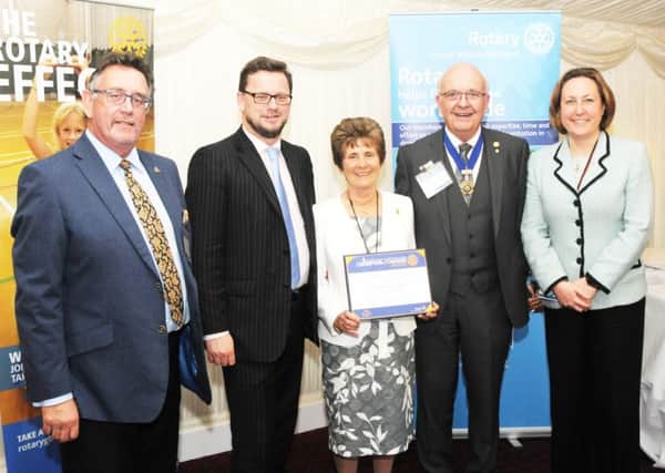 Terry Long (District Governor North East England - Rotary Club of Alnwick), Rob Wilson (Minister for Civil Society), Joy Palmer-Cooper (Awardee from the Rotary Club of Alnwick), Peter Davey (Rotary International in Great Britain and Ireland President), Anne Trevelyan (MP for Berwick Upon Tweed)