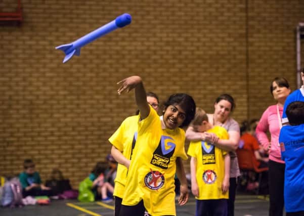 Youngsters from Woodlawn and Beacon Hill schools take part in the javelin event at the Panathalon Gateshead Regional Finals at Gateshead International Stadium. Picture by Richard Lee.
