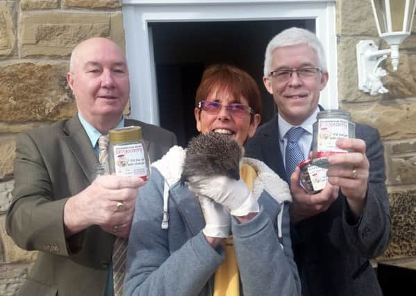 From left, Jim Thompson, chairman of ANNEC, Carole Catchpole, from Northumbrian Hedgehog Rescue Trust, and Gazette editor Paul Larkin.
