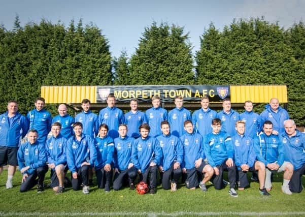A 2015/16 Morpeth Town squad and management team picture.